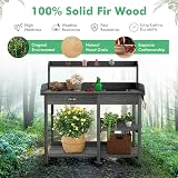 TANGZON Wooden Potting Table with Sink, Drawer & Hooks for Garden Workstation view 3