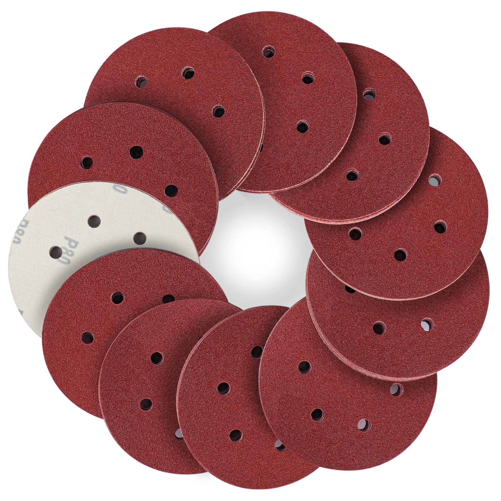 STEBRUAM 150mm Sanding Discs 80 Grits 50PCS,Hook and Loop Sandpaper Pads for 6 Inch 6 Hole Random Orbital Sander — image 1