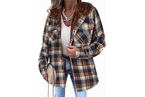 Zeagoo Womens Plaid Shacket Jacket Long Sleeve Button Down Fleece Hooded Jackets Warm Coat