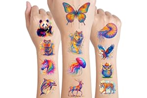 Lot de 48 tatouages temporaires prédécoupés en forme d'animal aquarelle - Décoration discrète pour enfants