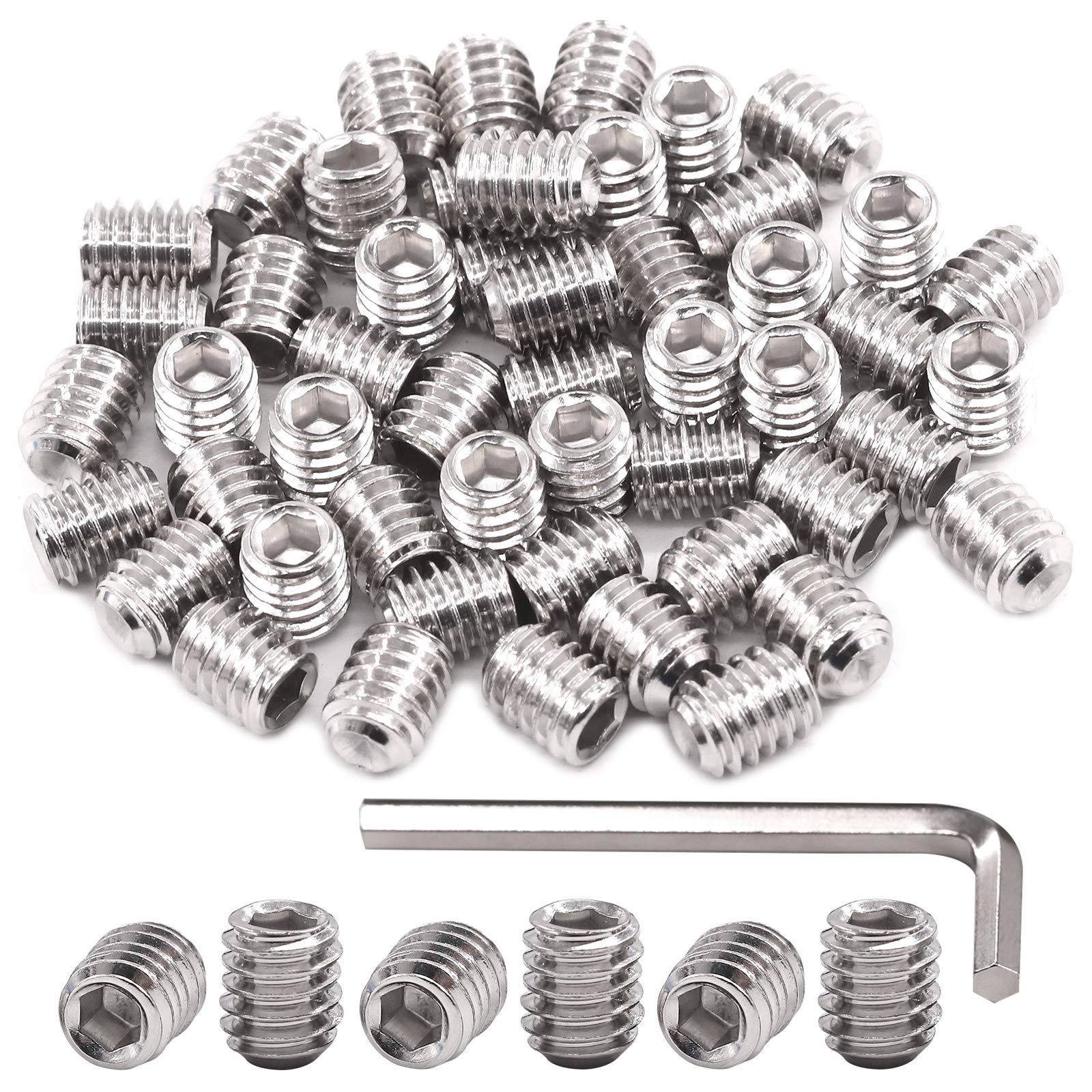 Hilitchi 50Pcs Stainless Hex Allen Head Socket Set Screws Grub Screw Bolts Assortment Kit Internal Hex Drive Cup-Point Screws 8mm-18 x 10mm