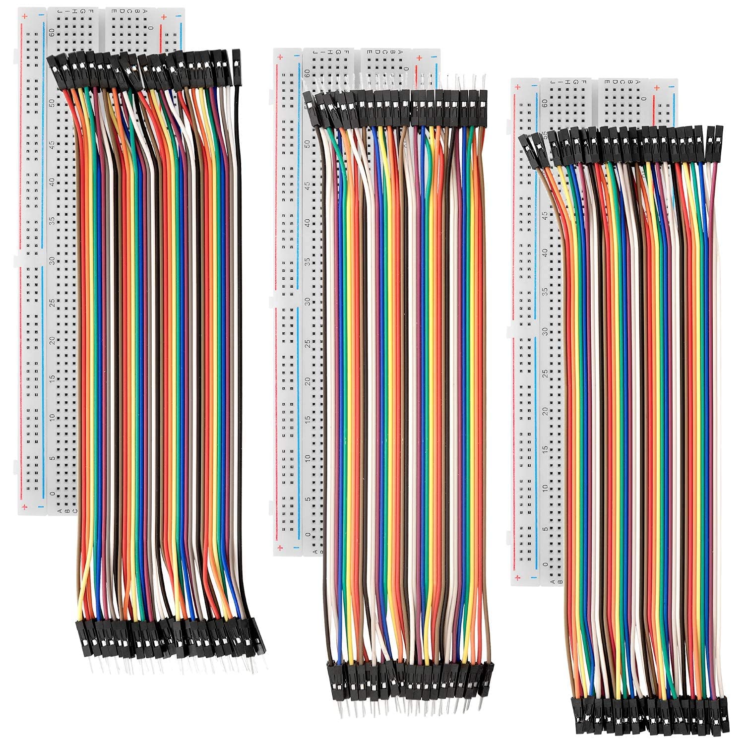AZDelivery MB-102 Breadboard Kit - (Set of 3) 830 Tie-Point Solderless Breadboard Prototype PCB Board + (Set of 3) Jumper Wires M2M/F2M/F2F(40 PCS each) compatible with Arduino including E-Book! — image 1