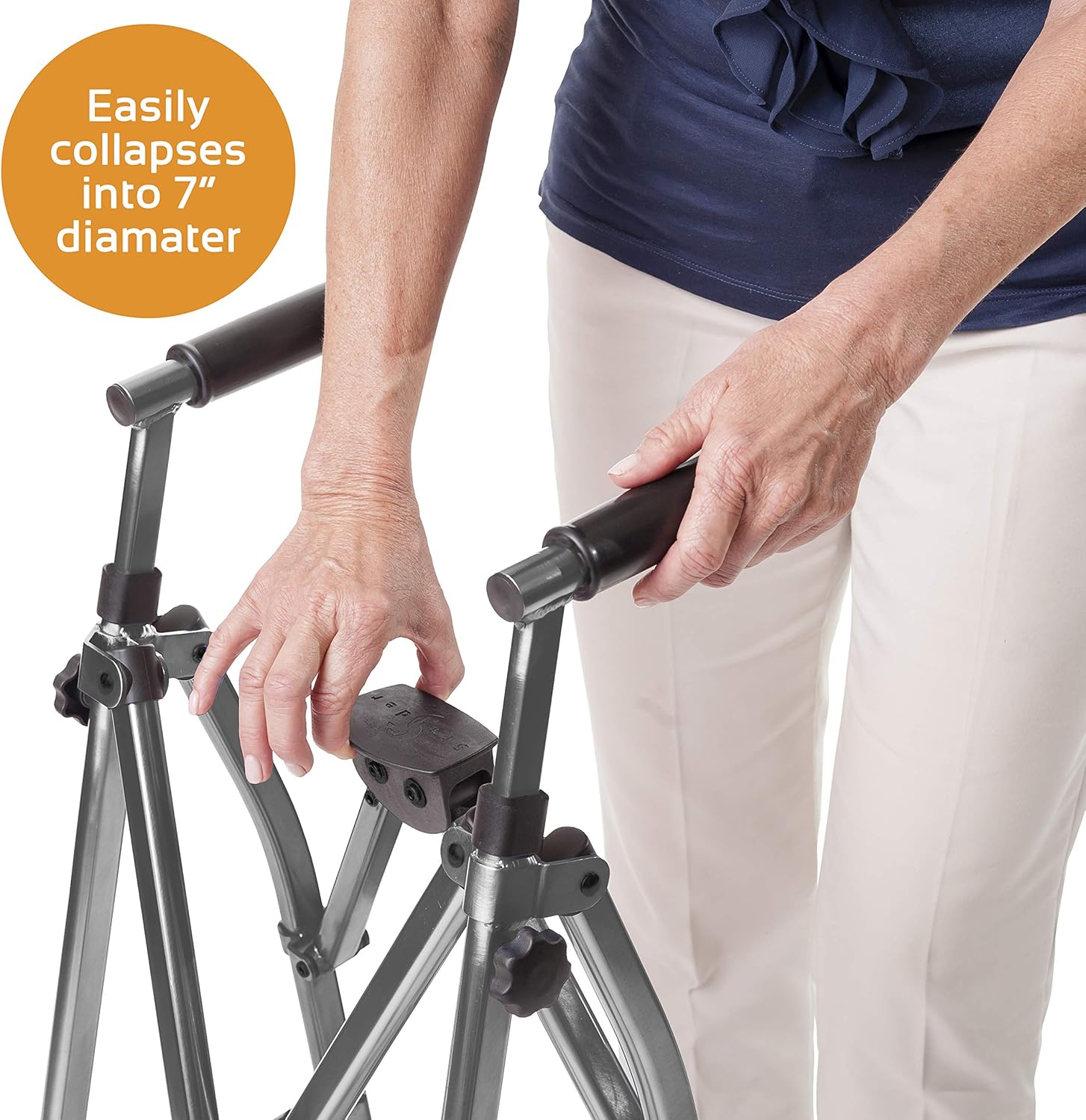 Stander EZ Fold-N-Go Walker, Lightweight Folding 2 Wheel Rolling Walker for Seniors with Swivel Wheels, Black Walnut: Health & Personal Care