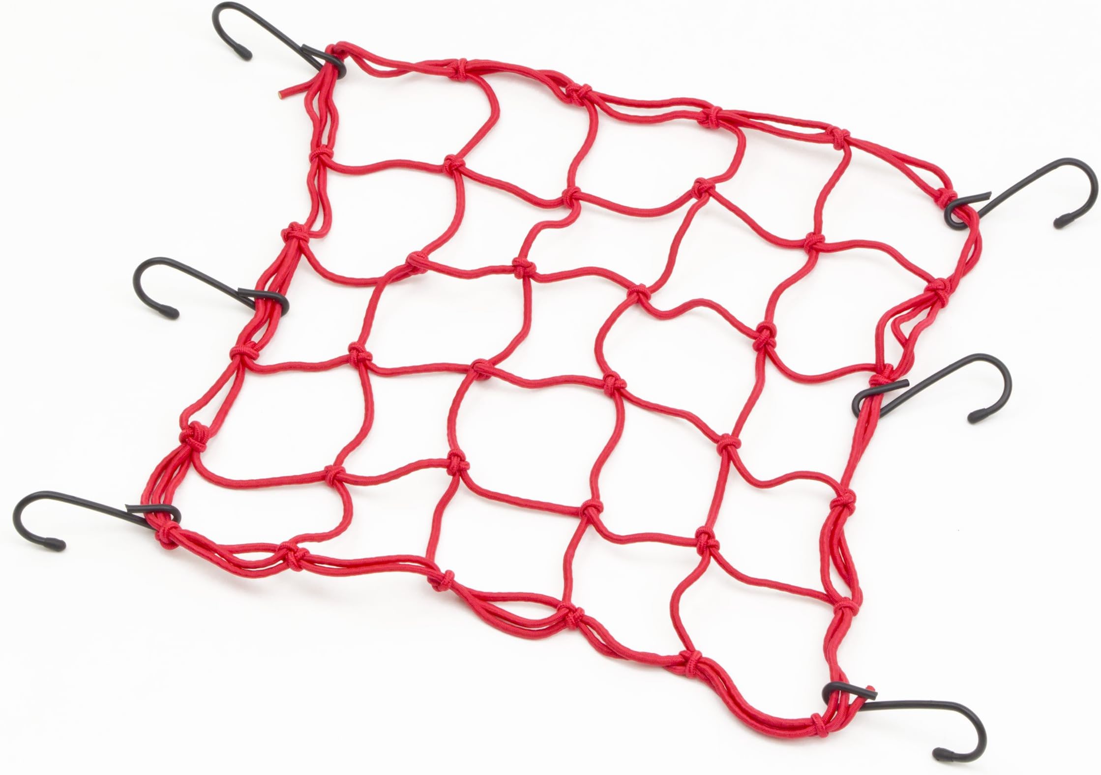 RideSoft 15"x15" Elastic Cargo Net with Rubber-Tipped Metal Hooks, 3"x3" Mesh, Red
