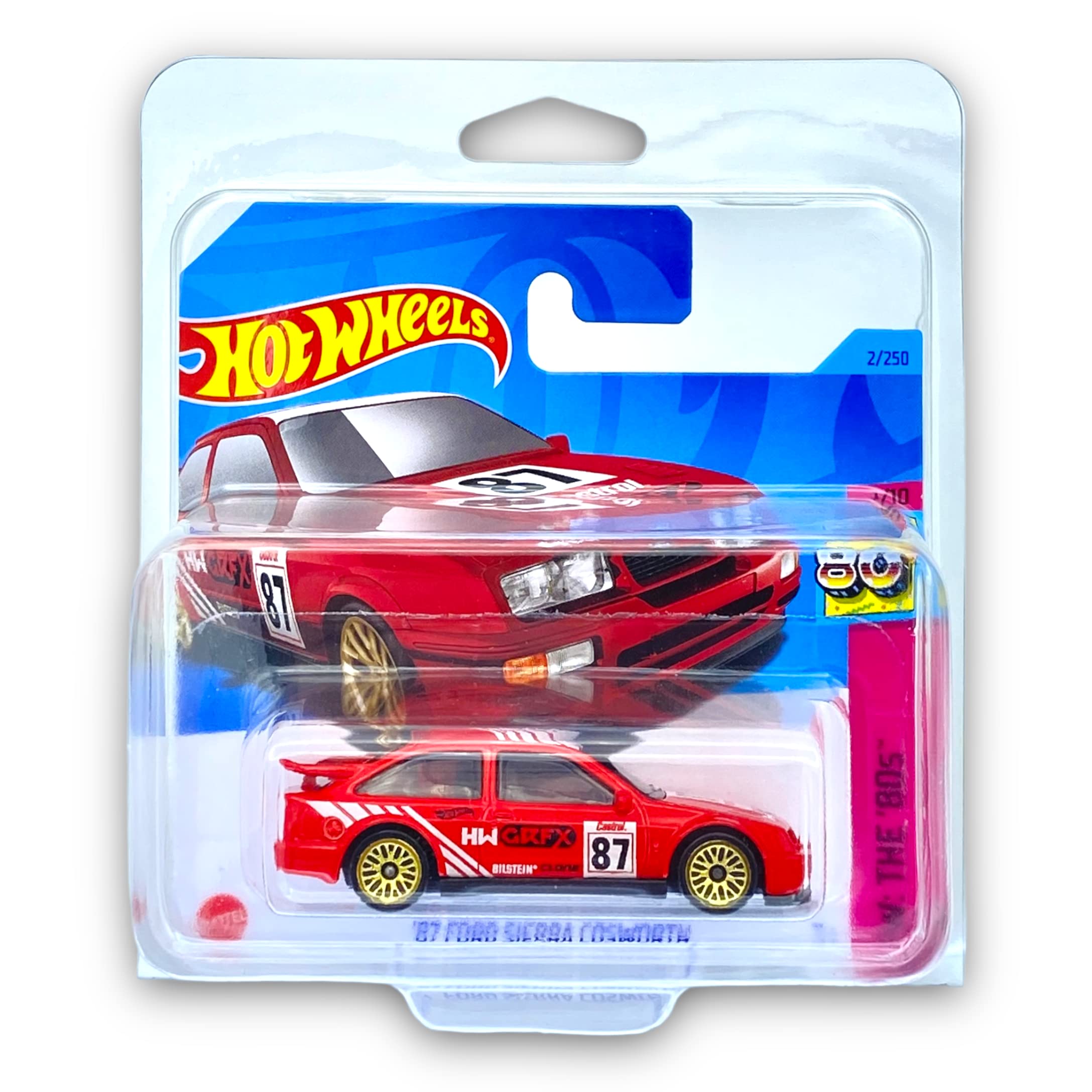 Hot Wheels '87 Ford Sierra Cosworth (Red) 1/10 HW: The 80s 2023-2/250 (Short Card) - COMES IN A KLAS CAR KEEPER PROTECTIVE COLLECTORS CASE - HKG79