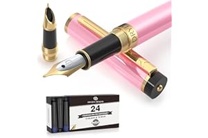 Dryden Designs Fountain Pen - Medium and Fine Nibs | Includes 24 Ink Cartridges and Ink Refill Converter | Consistent Writing, Smooth Flow - Luscious Pink