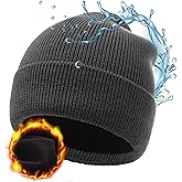 M/L XL/XXL 30% Merino Wool Waterproof Cuff Beanie for Men Women Big Heads Warm Fleece Lined Stretchy Wool Hat