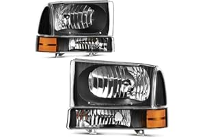 AUTOSAVER88 Headlight Assembly Compatible with 1999-2004 Ford F250 F350 F450 F550 Super Duty/2000-2004 Ford Excursion Black Housing Clear Lens +Park/Signal Lamp