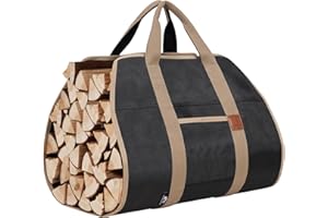 GoCampDirect Firewood Carriers with Handles - 39×18Inch Log Carrier | 1680D Canvas Firewood Bag Carrier | Water Resistant Firewood Tote Wood Carrying Bag for Camping Indoor - Black