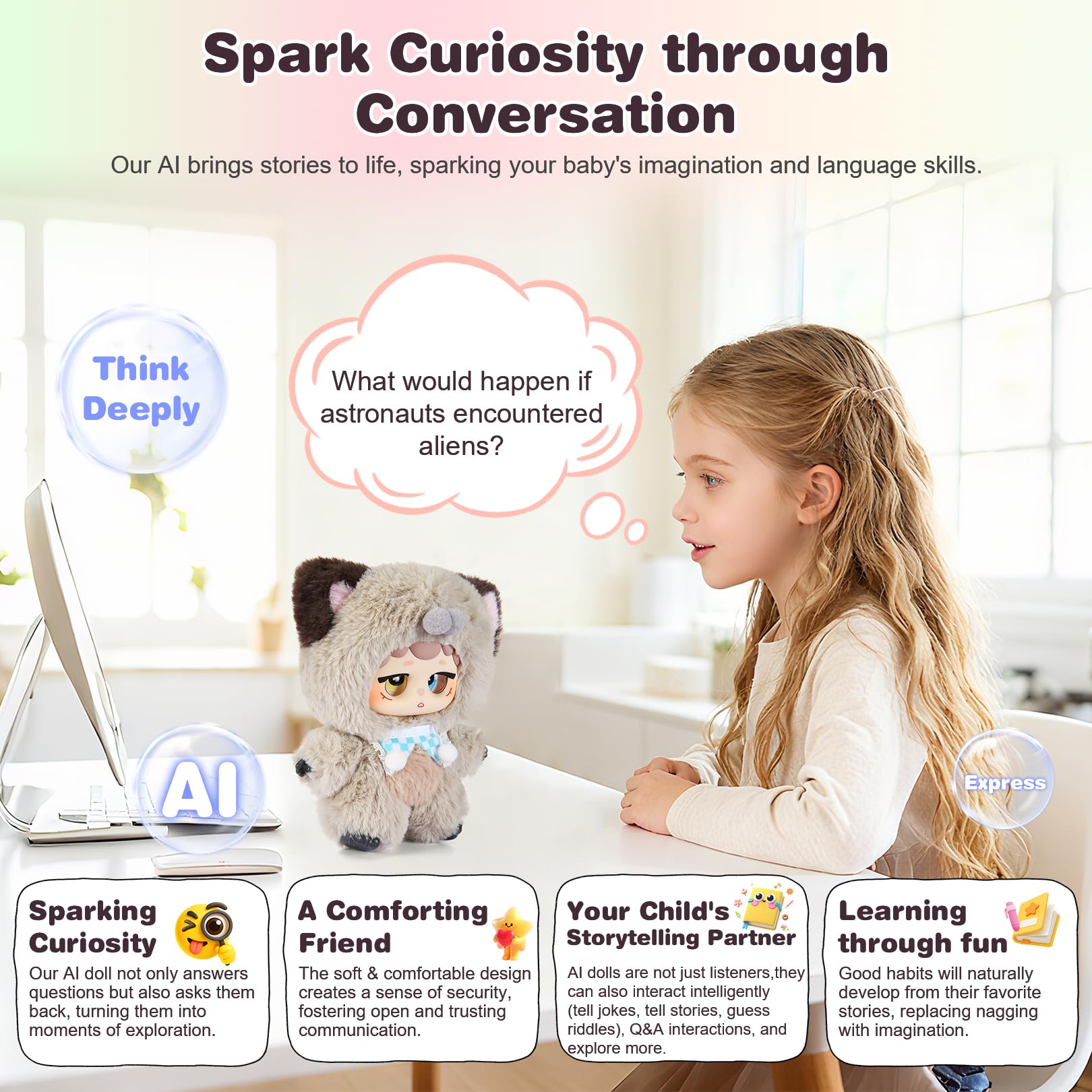 IvyBess AI Smart Stuffed Animal with ChatGPT-Real-Time Voice Interactive Plush Toy, Learning Assistant & Emotional Companion for Kids 3+ Interactive Plush Stuffed Animal Toys