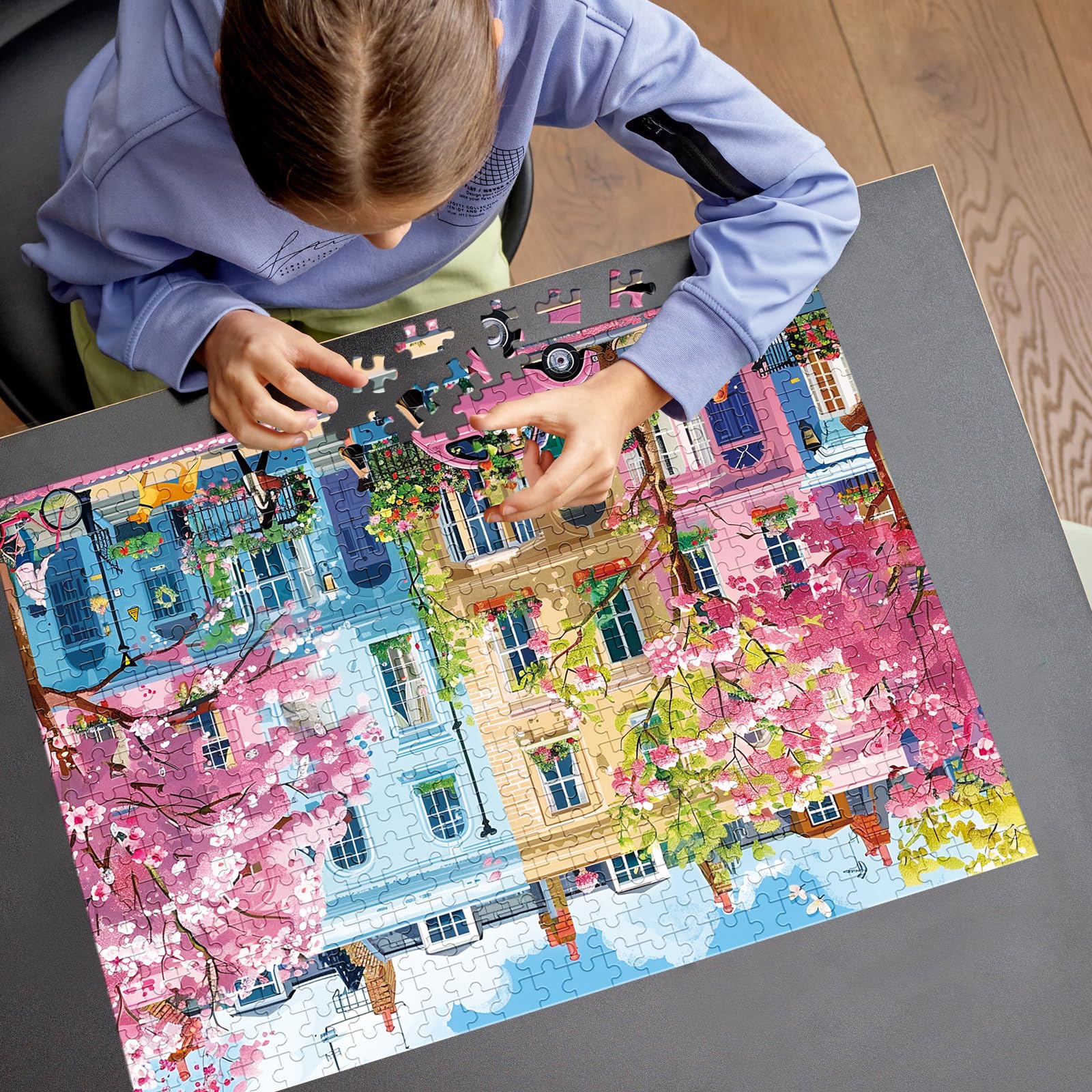 500 Pieces Jigsaw Puzzles for Adults, Beautiful Spring Street Puzzle for Adults Children Elderly, Recycled Paper Puzzle 500 Pieces, Glossy, Sturdy Pieces Challenging Family Game (20.5x15in)