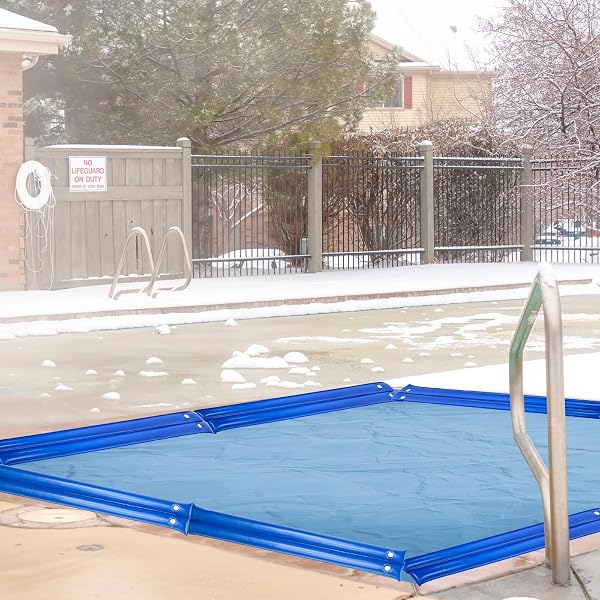 AORIHER 18 PCS 8 FEET WATER BAGS FOR POOL COVER DOUBLE WATER TUBE POOL COVER WEIGHTS WITH TRANSPARENT TPU PATCH TAPE REPAIR TAPE FOR WINTER (BLUE)