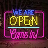 LISIGNVE We Are Open Neon Sign LED Open Sign Come In for Business Store Front Dimmable Open Welcome Neon Light for Cafe Bar Restaurant Window Decor