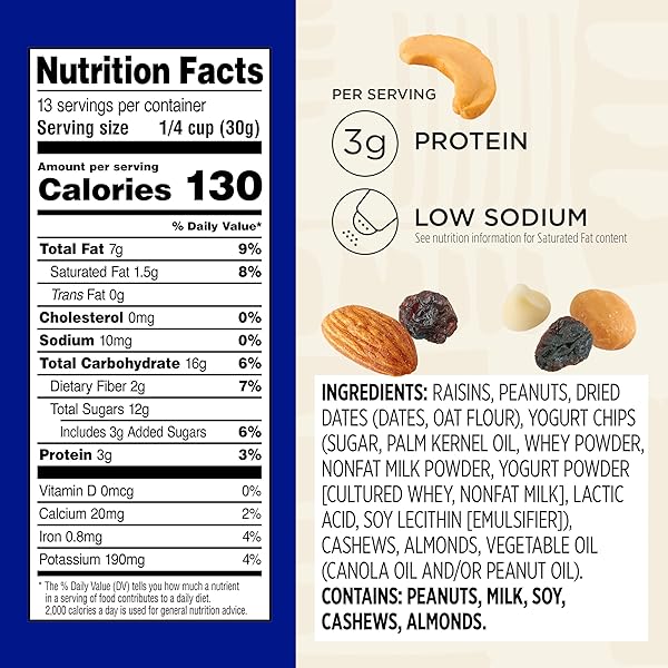 SNAK CLUB YOGURT TRAIL MIX WITH RAISINS, PEANUTS, DRIED DATES, YOGURT CHIPS, CASHEWS, AND ALMONDS, GLUTEN-FREE AND KOSHER SNACK, 14 OZ RESEALABLE BAG