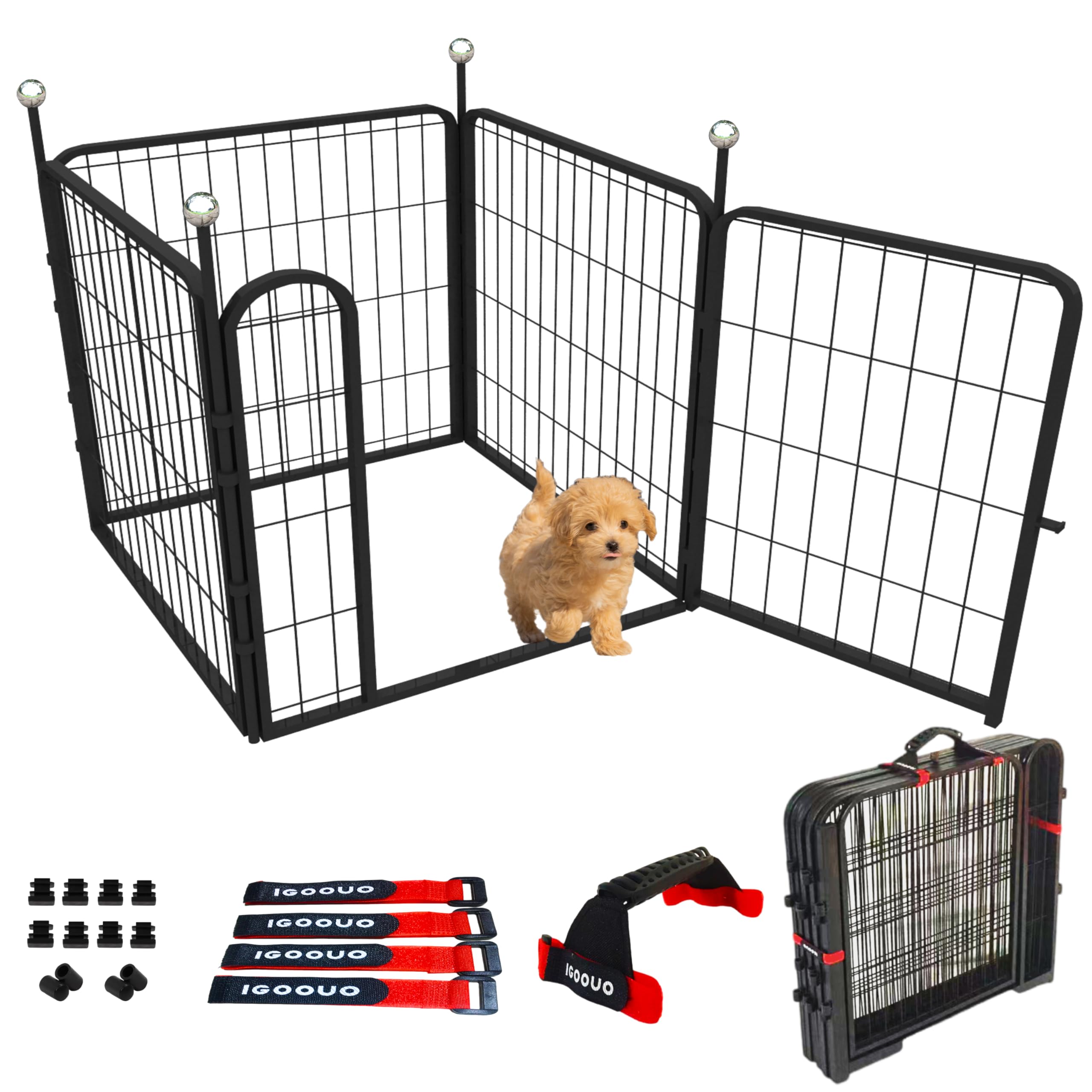 Photo 1 of **MISSING PARTS**Puppy Playpen, IGOOUO 24'' Portable Dog Playpen with Easy-Carry Straps,4 Panels Dog Pen Play Pen for Small Dogs,Rustproof Pet Playpen for Camping RV Yard(with One Door)