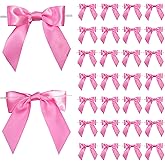 LIZLOVESS Pink Satin Ribbon Twist Tie Bows 5 Inch Pre-Tied Hot Pink Gift Bows for Crafts, Treat Bags, Party Favors, Wedding, Baby Shower, Candy Apple, Christmas Tree (36 Pack)