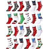 SATINIOR 24 Pairs Women's Christmas Socks Bulk Christmas Gifts Stocking Stuffers for Teens Adults Family Coworkers(Vivid Style)