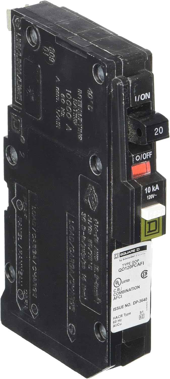 Square D by Schneider Electric QO120PCAFI 20-Amp Single-Pole Plug-On Neutral CAFCI Circuit Breaker - Circuit Breakers - 