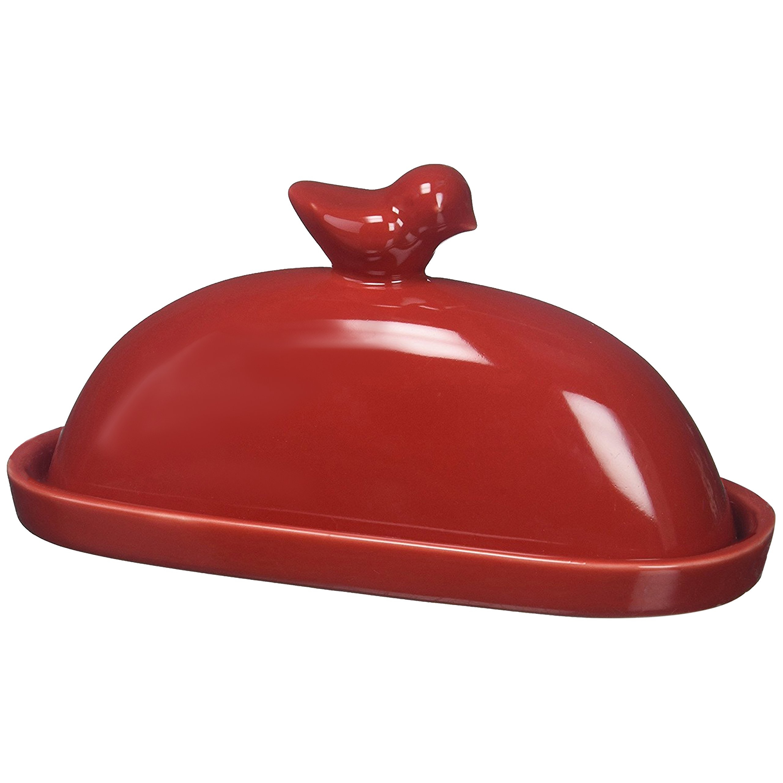 MyGift Red Bird Design Decorative Ceramic Butter Dish and Lid Cover