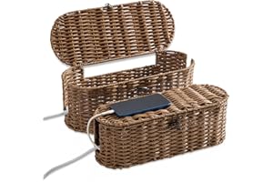 FairyHaus Cable Management Box 2Pack Brown, Handwoven Large and Small Cable Organizer Box Cover to Hide Cords and Power Strip, Imitation Wicker Cord Organizer Box Hider for Office Desk and Floor