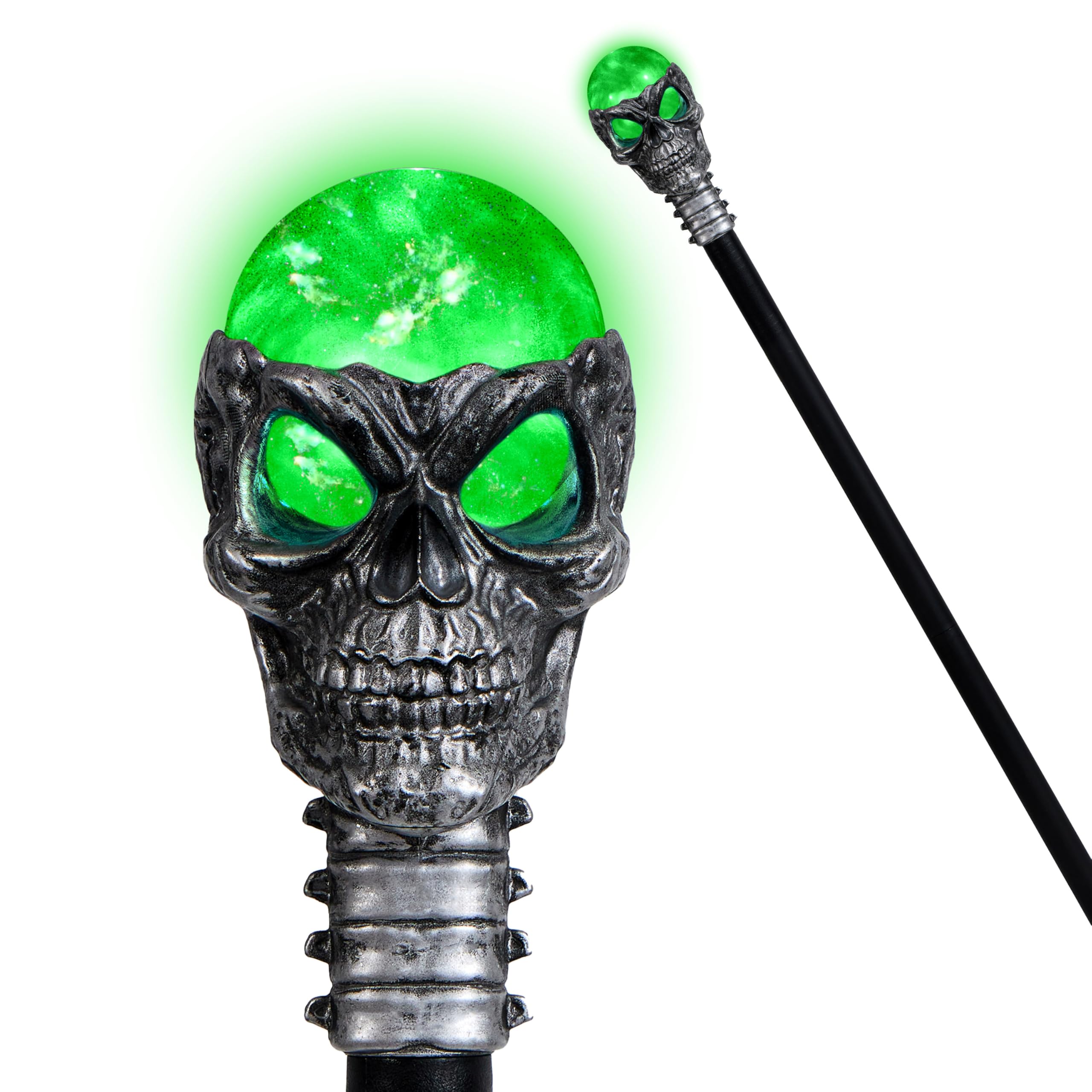 Photo 1 of Spooktacular Creations Halloween Skull Ball Staff Vintage Cane, Magic Walking Cane Prop Stick Accessory for Halloween Party Dress Up, Pretend Play Costume