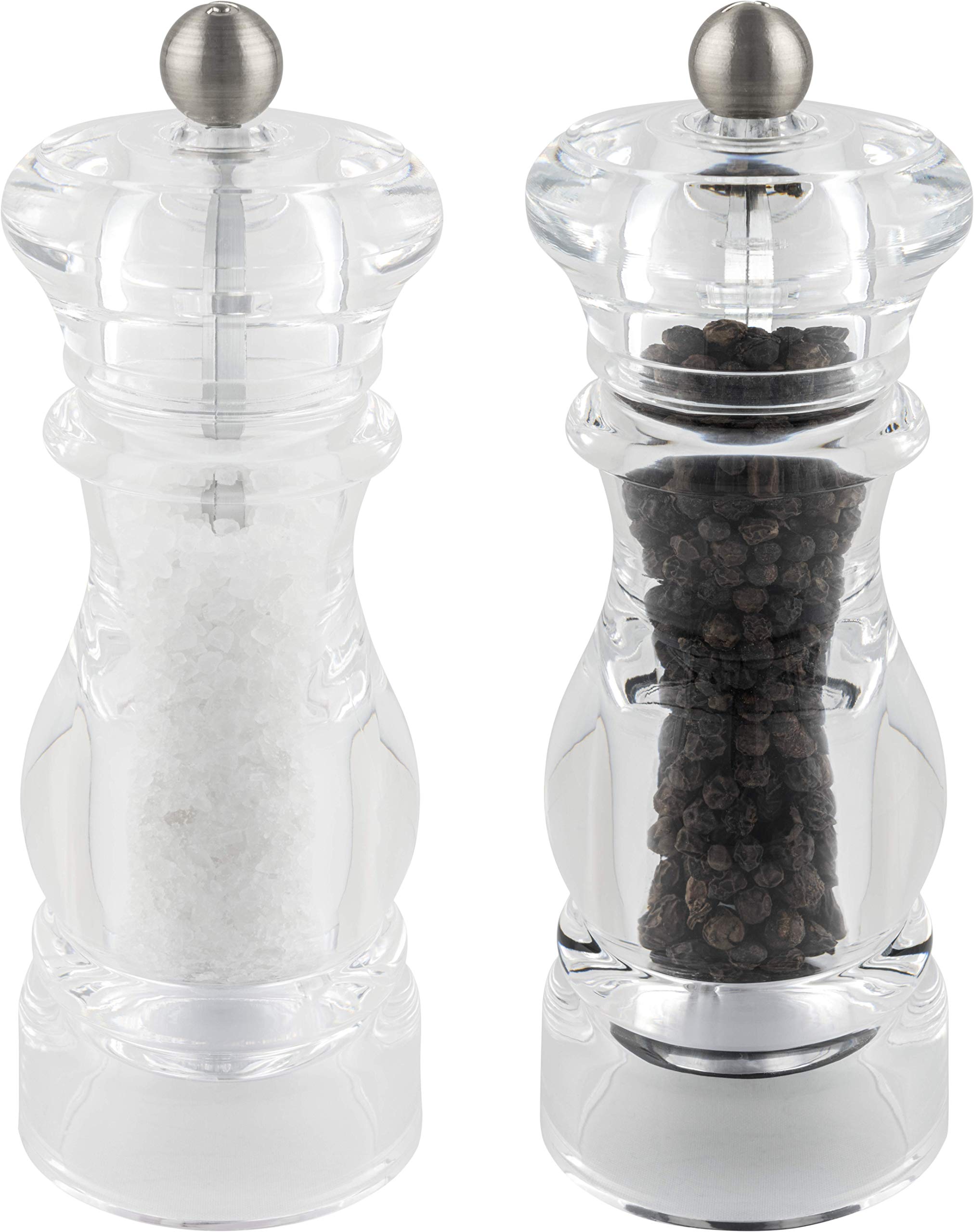 Grunwerg SP-6620AC SP-6610AC Gmill 2-Piece Acrylic Salt and Pepper Mill Set with Ceramic Adjustable Grinder, Traditional Design, 17cm, Clear, Transparent