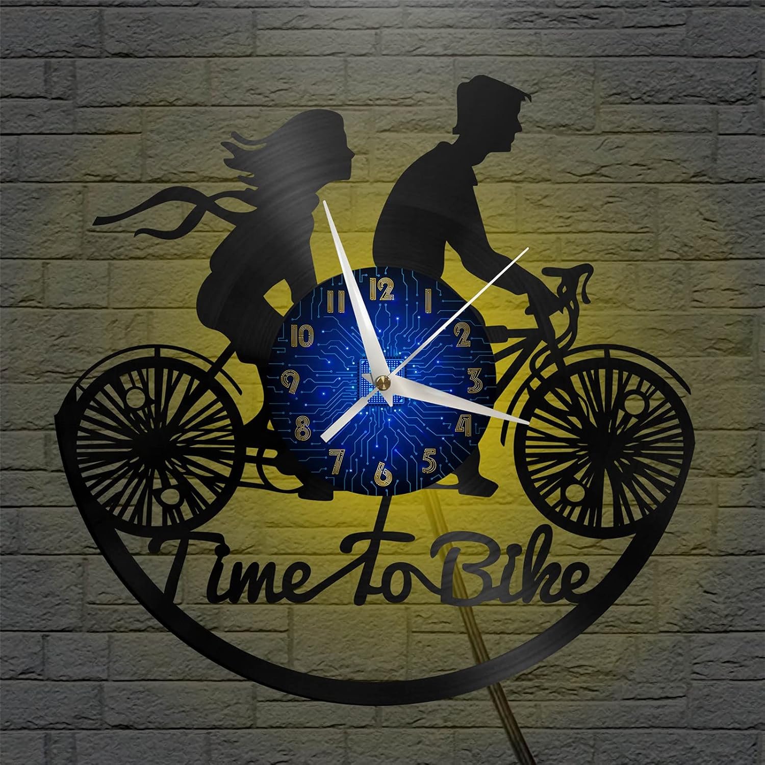 Time to Bike Theme Vinyl Record Wall Clock, Wall Clock for Kitchen Home Living Room Bedroom School The Best Gift for Decor