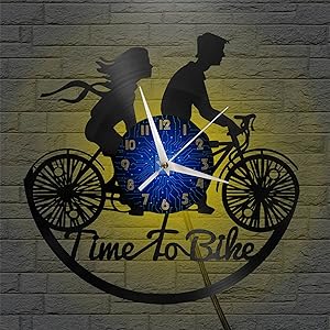 Time to Bike Theme Vinyl Record Wall Clock, Wall Clock for Kitchen Home Living Room Bedroom School The Best Gift for Decor