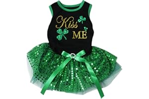 Petitebella Kiss Me Clovers Puppy Dog Dress (Black/Green Sequins, Small)