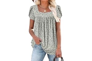 onlypuff Womens Short Sleeve Tunic Tops Blouse for Leggings Loose Fit Summer Square Neck Shirts S-3XL