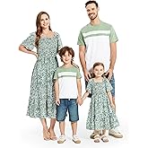 PATPAT Family Matching Outfits Mommy and Me Dresses Ditsy Floral Beach Vacation Photo Dresses and T-Shirts Matching Sets