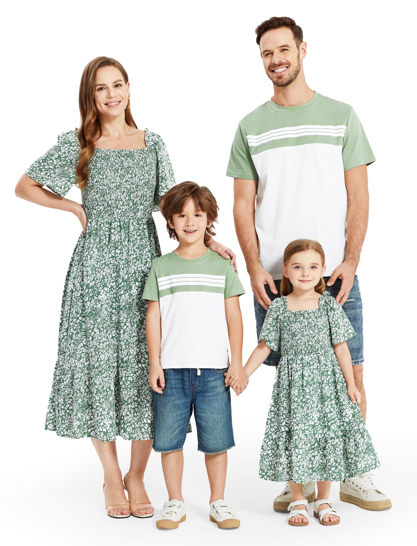 Photo 1 of PATPAT Matching Family Outfits Mommy and Me Dresses Matching Set Square Neck Short Puff Sleeve Casual Boho Beach Ruffle Flowy Tiered Midi Smocked Sage Green Dusty Floral Dress for Baby Girl 9-12 Month