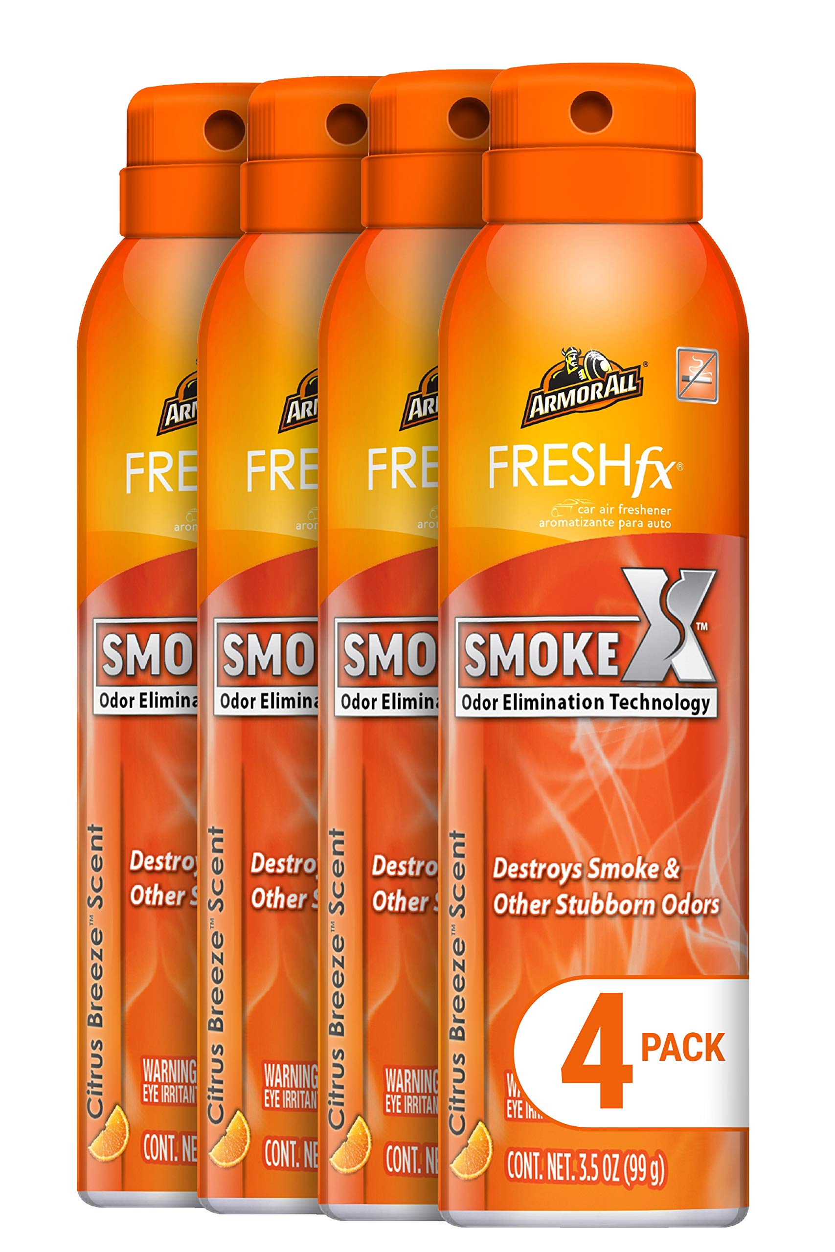 Armor All Car Air Freshener and Purifier - Odor Eliminator for Cars & Truck, Citrus Breeze Scent, Pump Spray, Pack of 4