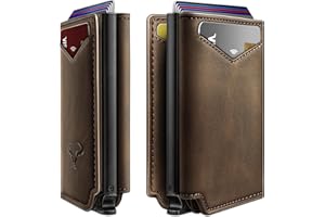 BULLIANT Men Wallet Leather Wallet Card Holders Money Clip for Men 10Cards-Magnetic Flip on Metal Case
