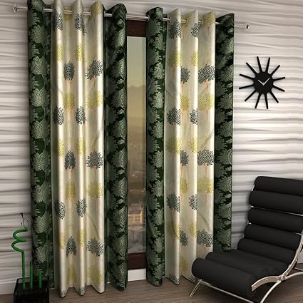 Home Sizzler 2 Piece Eyelet Polyester Window Curtain Set - 5ft, Green