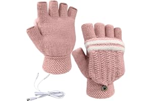 TSKCKNA USB Heated Gloves for Women & Men, Hand Warmer Gloves for Typing Winter Warm Laptop Gloves, Full & Half Hands Heated Fingerless Gloves Mitten Washable Design（Pink）