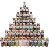 Consine A Set of 49 Different Crystal Gemstones in Glass Bottles, Chip Crystal Natural Reiki Healing Tumbled Stones Random Stuff Witchcraft Crystals for Meditation Therapy