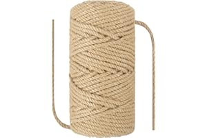 NorthPada 1/4 in (6 mm) X 164 Ft (50 Meters) Natural Sisal Hemp Rope Heavy Duty Thick Twine for Cat Scratcher Post Tree, Garden, Binding, Crafts Packing Material