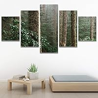 SIGNWIN 5 Panel Canvas Wall Art Green Forest for Home Decorations Ready to Hang - 60