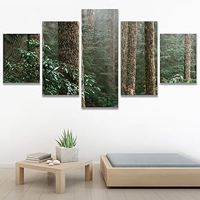 SIGNWIN 5 Panel Canvas Wall Art Green Forest...
