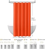 Shower Curtain 152x214cm Orange with Metal Hooks Weighted Hem view 6