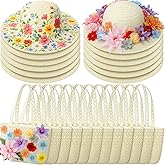 Funnysoft 12 Sets DIY Straw Hat with Handbag Tea Party Hat and Purse for Beach Summer Farmer Cap Birthday Party Travel Gift