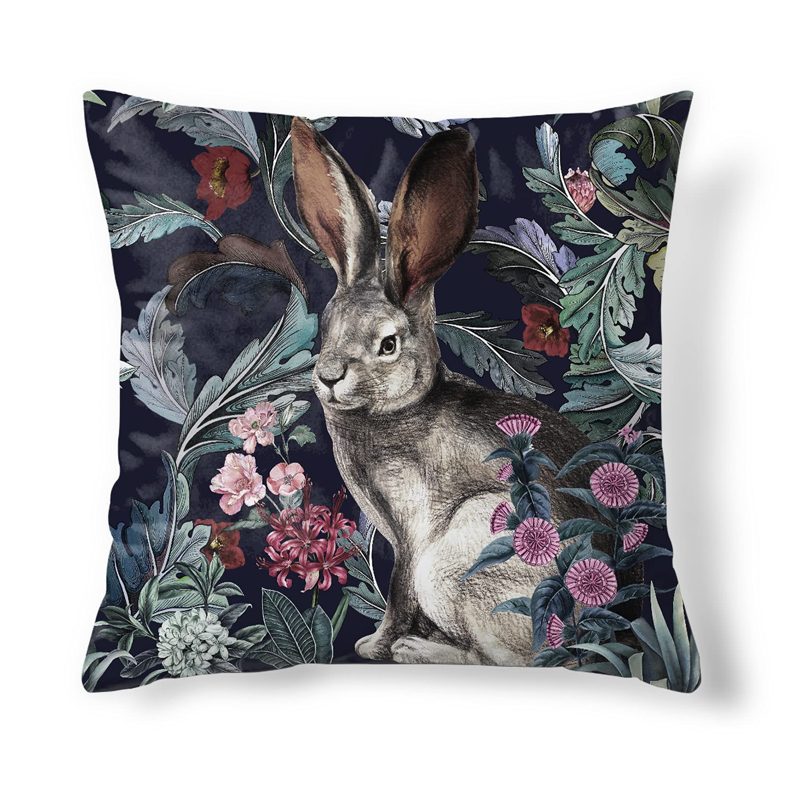 Obal Rabbit Cushion Covers Original Design Velvet Pillow Case Square Decorative Throw Pillow Cover 45cm x 45cm for Sofa Bed Couch Living Room Bedroom (18x18 Inch) Forest Hare