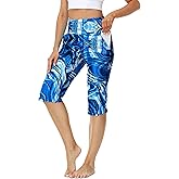 AOBUTE Womens Swim Capris Pant Sun Protection High Waisted Swimming Leggings with Pockets (No Lining)