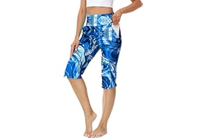 AOBUTE Womens Swim Capris Pant Sun Protection High Waisted Swimming Leggings with Pockets (No Lining)