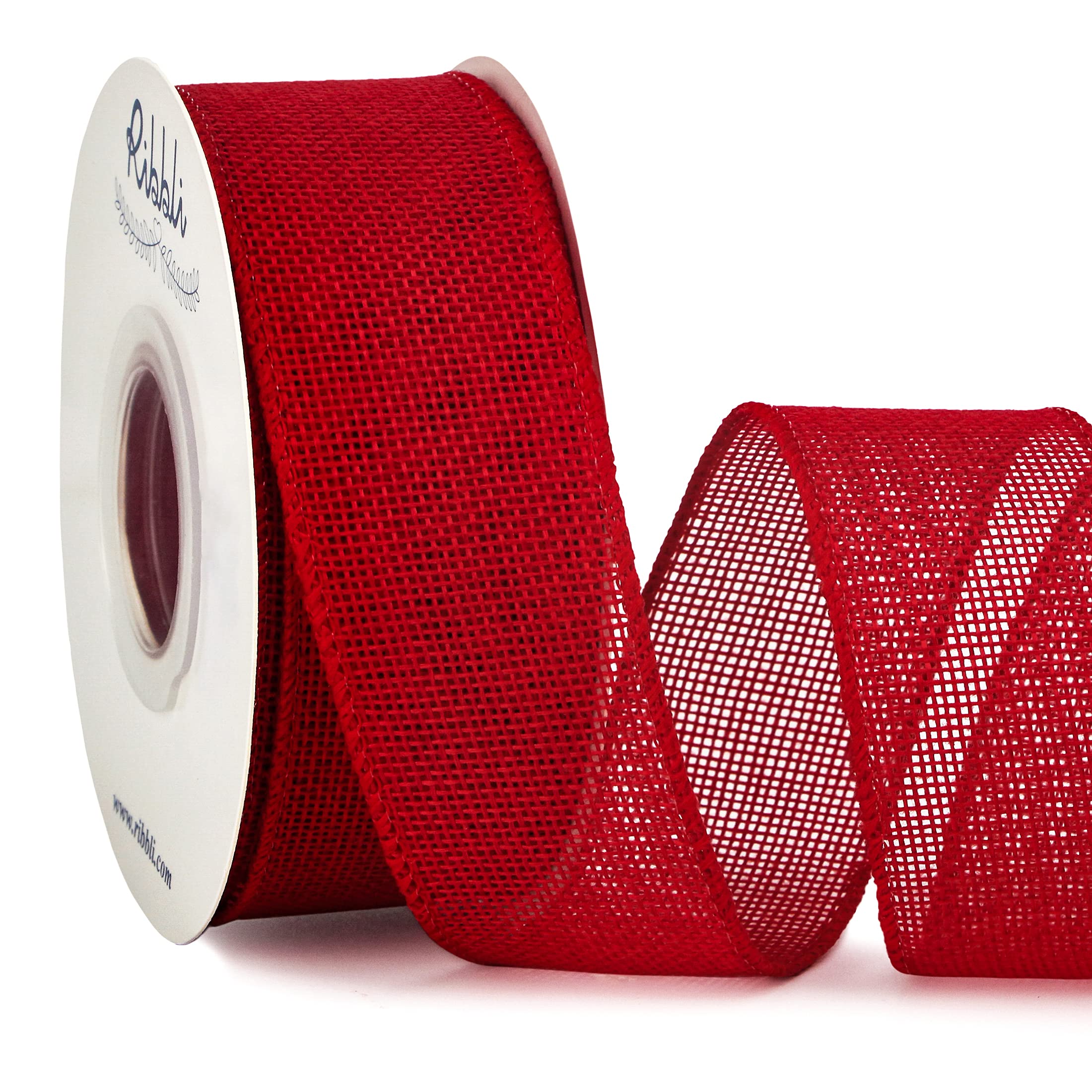 Ribbli Ribbli Red Burlap Wired Ribbon,1-1/2 Inch x 10 Yard,Wired Edge Ribbon for Big Bow,Wreath,Tree Decoration,Outdoor Decoration