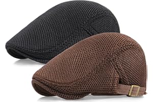 Taidor 2 Pack Men's Mesh Cap Breathable Summer Newsboy Hat Adjustable Beret Ivy Cap Irish Cabbie Driving Hunting Hats