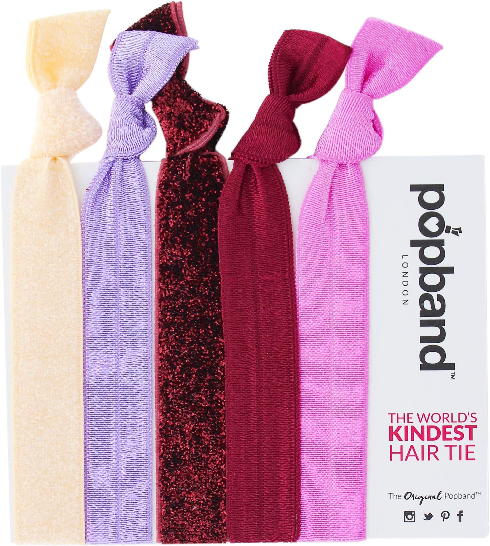 Popbands Hair Bands, Crease Free Hair Ties, Winter Berry (Pack of 5)
