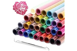30 Pcs Glitter HTV Heat Transfer Vinyl, 12"x3' Iron on Vinyl Bundle Sheets, 30 Assorted Colors HTV Heat Transfer Vinyl for T-