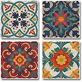 Thirstystone Spanish Villa Tumbled Tile Stone Coasters with Protective Cork Backing 4-Pack Manufactured in The USA Artistic Absorbent Easily Wipes Clean